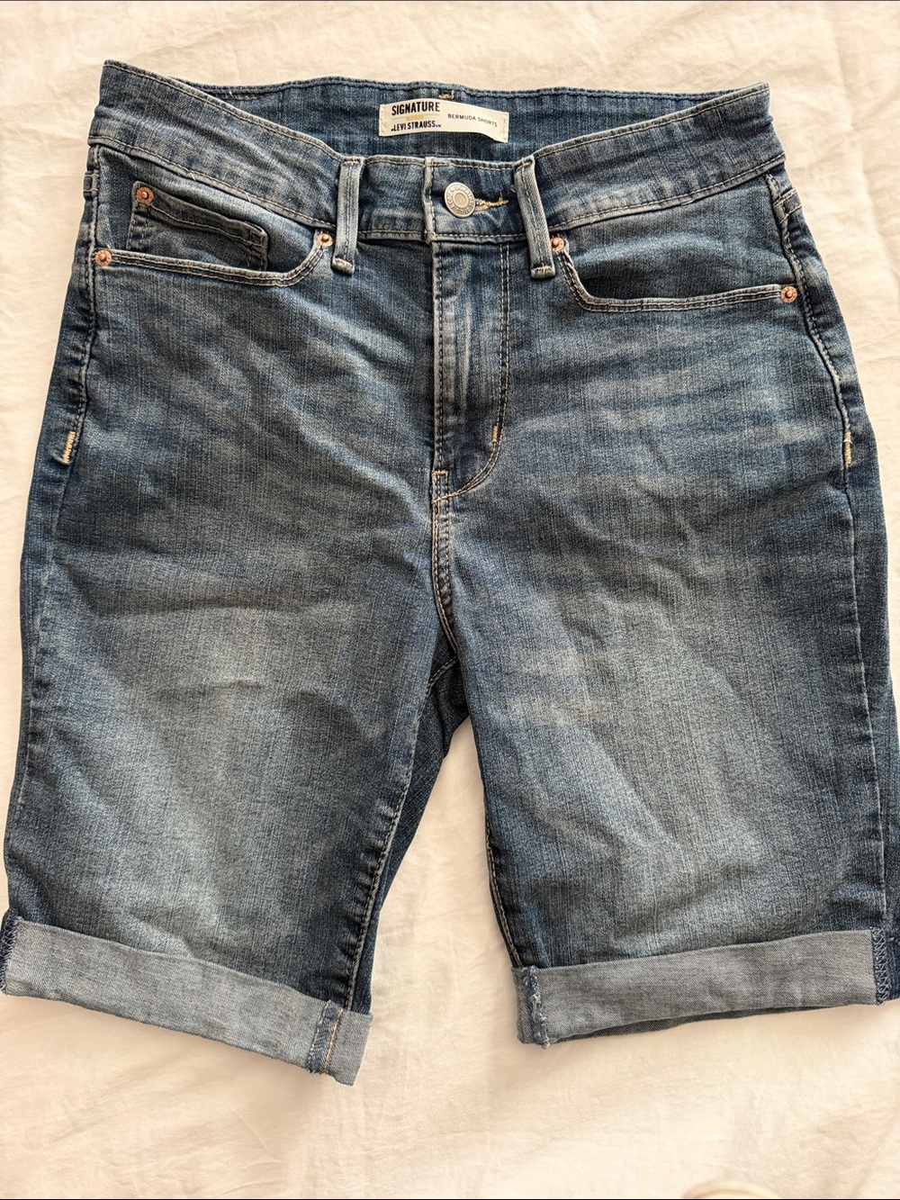 Signature by Levi Strauss Women  Medium Blue Denim Cuffed Bermuda Shorts